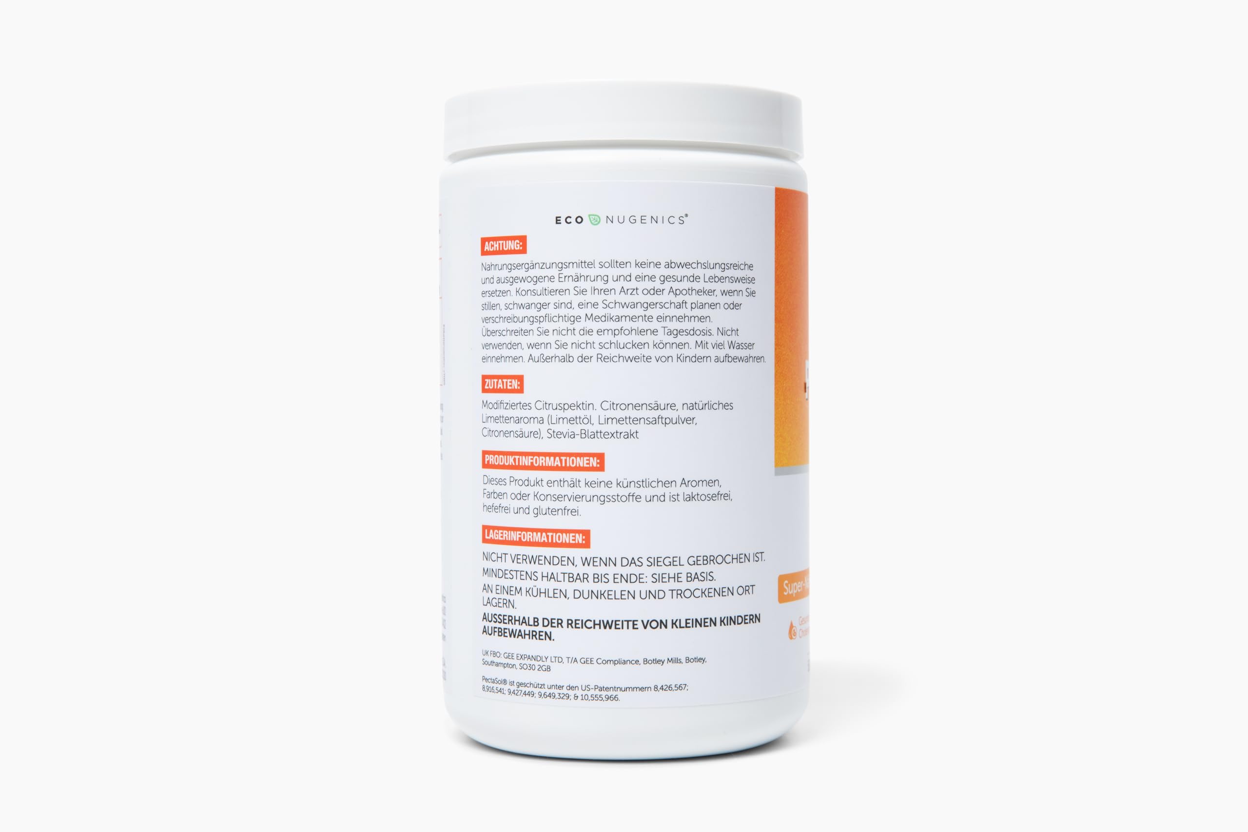 EcoNugenics PectaSol modifiziertes Citruspektin für die Ganzkörpergesundheit & optimales Altern – täglicher Supernährstoff für leistungsstarke Zellen - 551 g Pulver mit Limettengeschmack