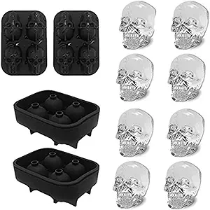 CHIYAN 3D Skull Silicone Ice Cube Mold - 2 Pack 1.9″ Easy Release Flexible Silicone Freezer Tray, Reusable Whiskey Ice Cubes Mold Skull for Party Cocktails Champagne and Drinks