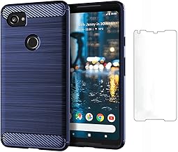 Asuwish Funda compatible con Google Pixel 2XL, protector de pantalla de vidrio templado y accesorios para celular, fundas protectoras de silicona delgada para Pixle 2 XL Pixel2XL Pixel2 2LX fibra de