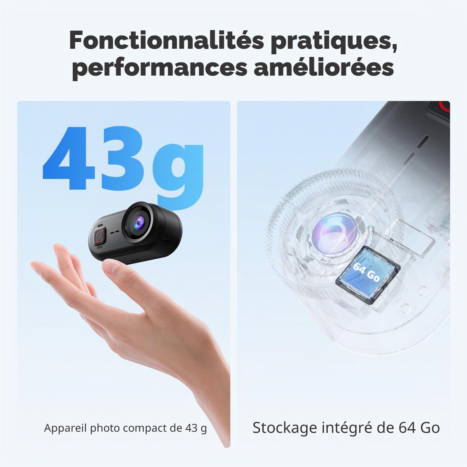 Caméra Sport 4K POV, 20MP Mini Caméra Corporelle, Carte SD Intégrée de 64 Go,Stabilisation à 6 Axes Caméra d'action Portable, WiFi Minicaméra Sportive Étanche de Casque Moto