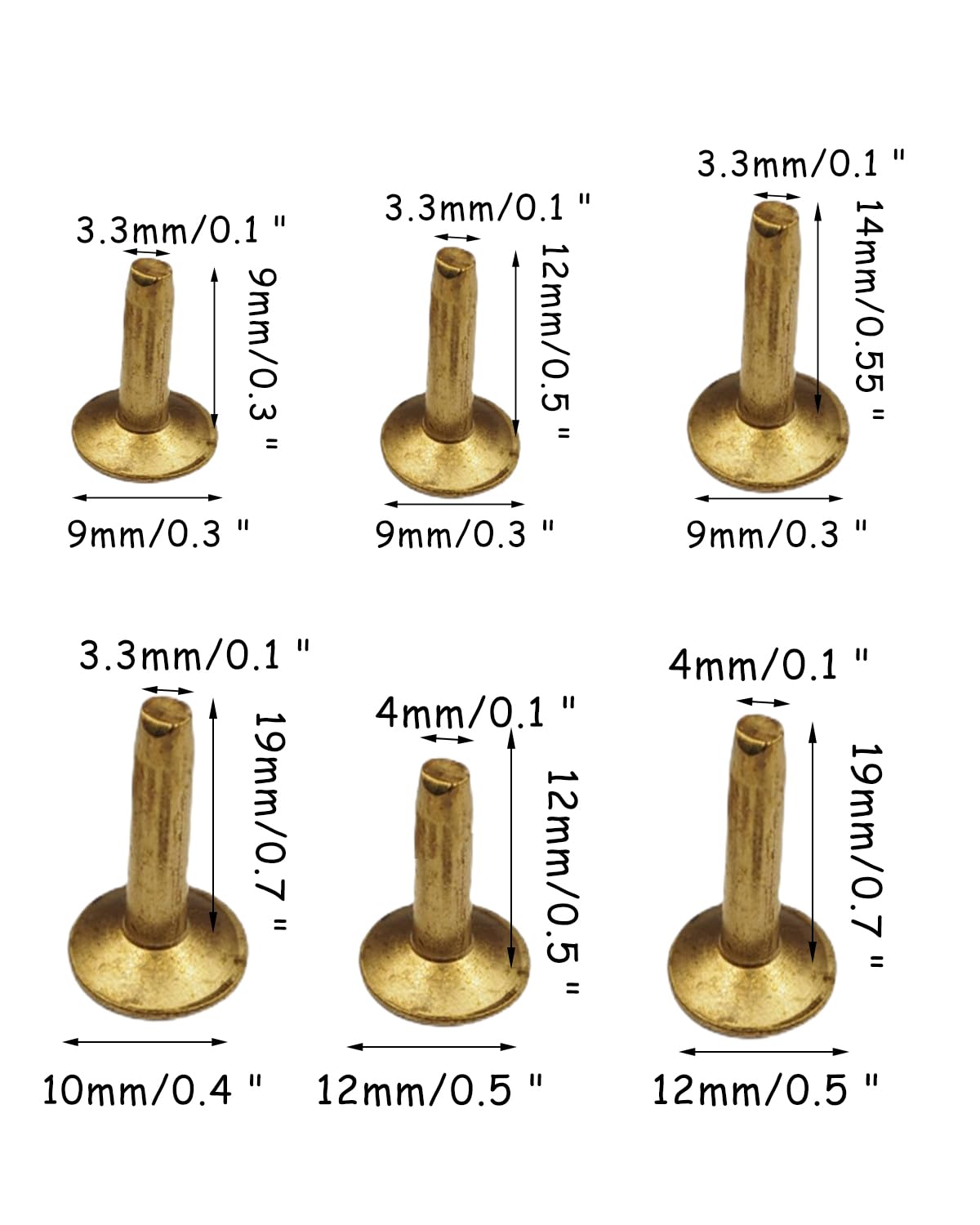 Aiskay Brass Rivets and Burrs, 10PCS Leather Solid Brass Rivet Studs Permanent Tack Fasteners for Purse Belts Leathercraft Making (9 * 3.3 * 14mm)