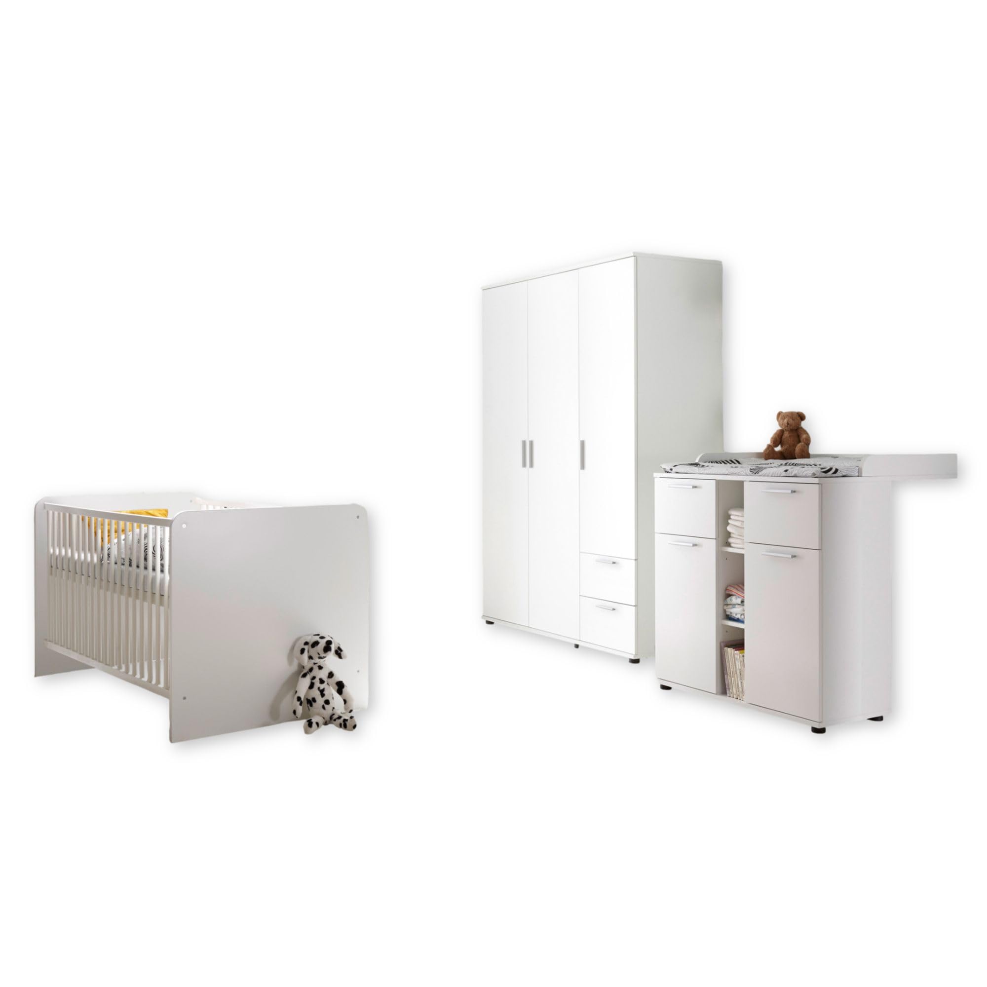 Babyzimmer Bibo Weiß MDF Wickelkommode Kleiderschrank Babybett Kinderzimmer