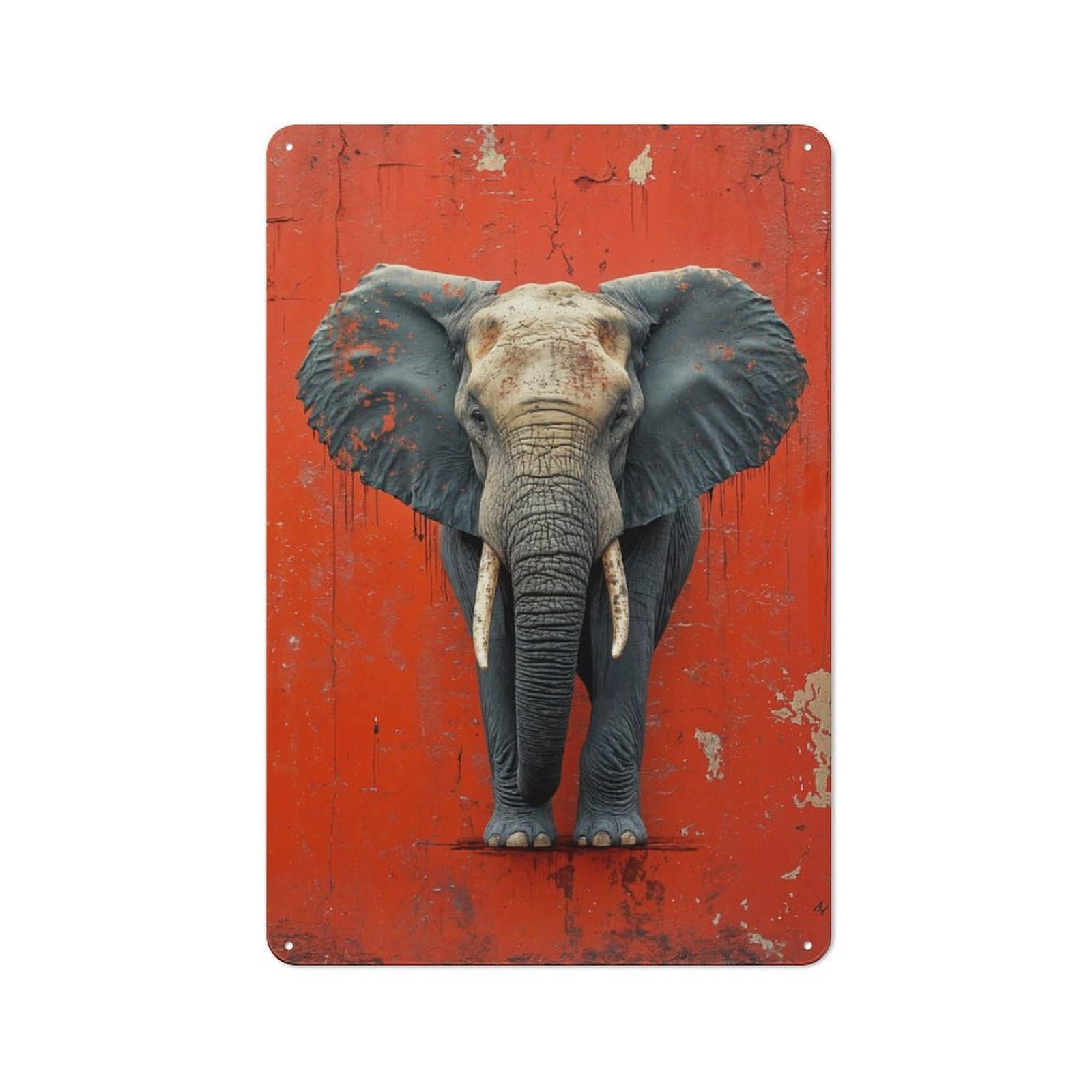 Junmoney Style-21 Elephant On Red Wall Retro Metal Wall Sign 30X20cm For Living Room Or Hallway, For Collectors Decorating Living Rooms And Hallways