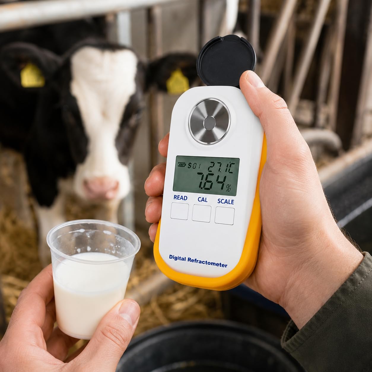 Refractómetro digital para concentración de calostro y prueba de contenido de azúcar, pantalla grande, medición rápida, ideal para productos lácteos y uso doméstico