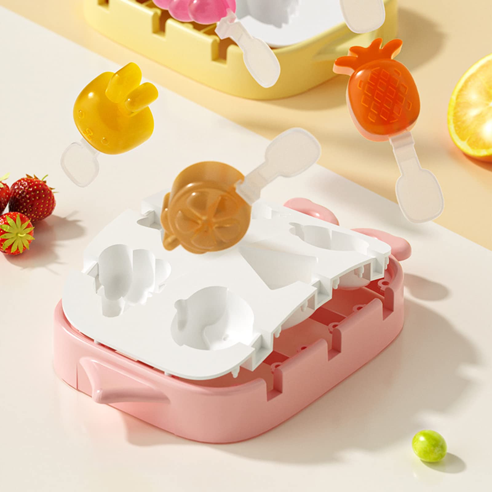 Stampo Per Ghiaccioli In Silicone Per Bambini Con 6 Forme Di Frutta - Arancia, Anguria, Fragola, Uva, Ananas, Stella - Con Coperchio, 19x29,5cm - 5