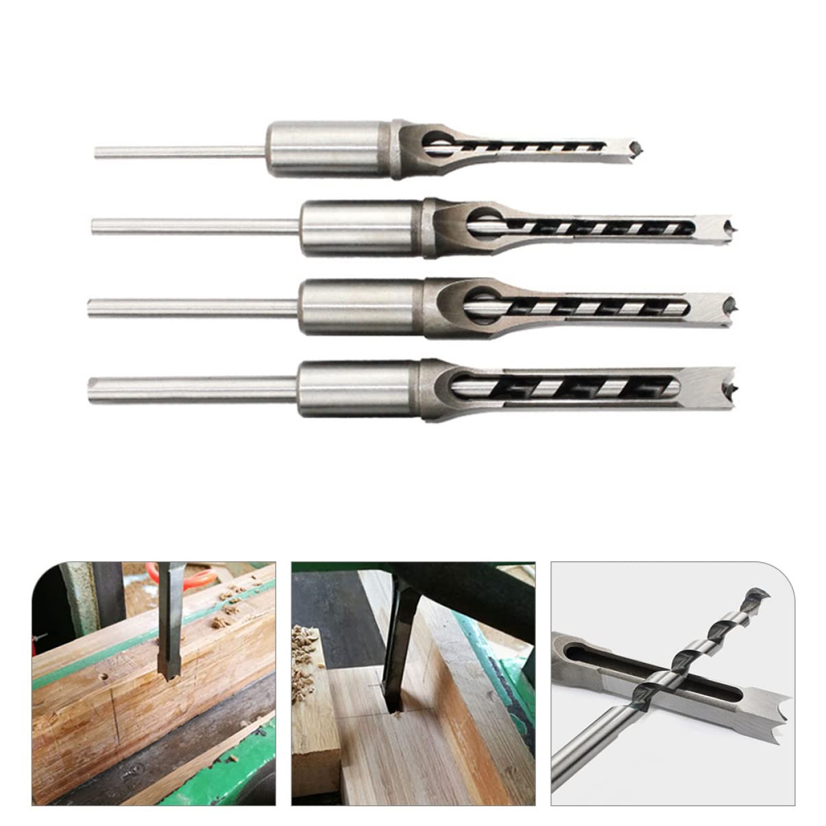 Set Punte da Trapano per Legno a Mortasa 4 Pezzi in Acciaio | Finitura Argento, Durezza Elevata e Struttura Resistente All'usura, Design Scanalatura a U per Lavorazioni Precise