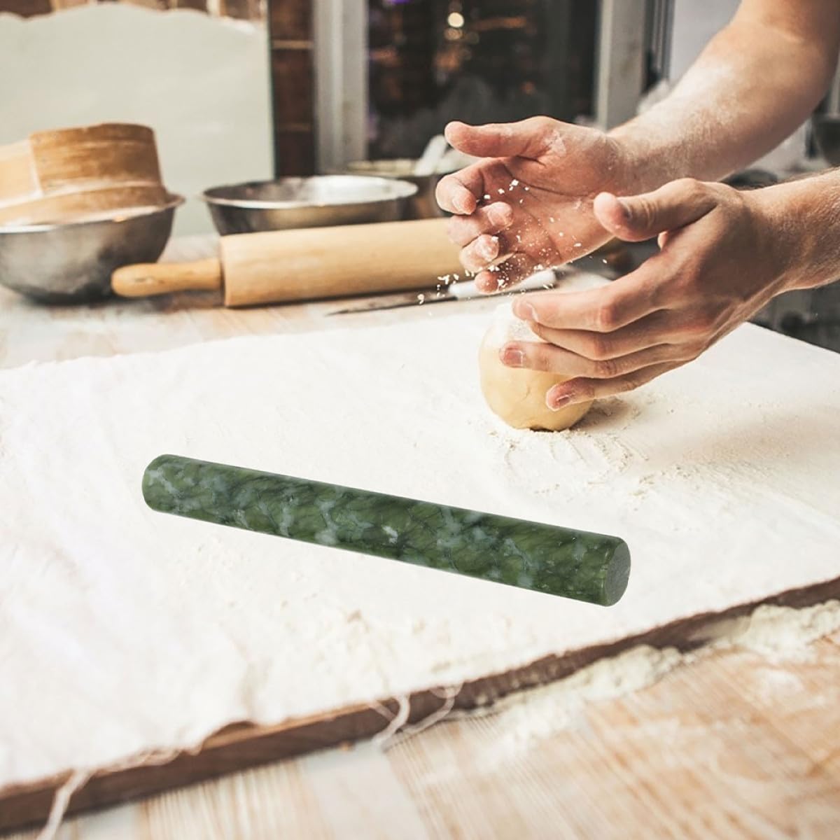 Operitacx 2pcs 26cm Natural Stone Dough Roller Marble Rolling Pins Non-stick French Rolling Pin for Baking Dumplings Pizza Pastry Cooking Kitchen Tool
