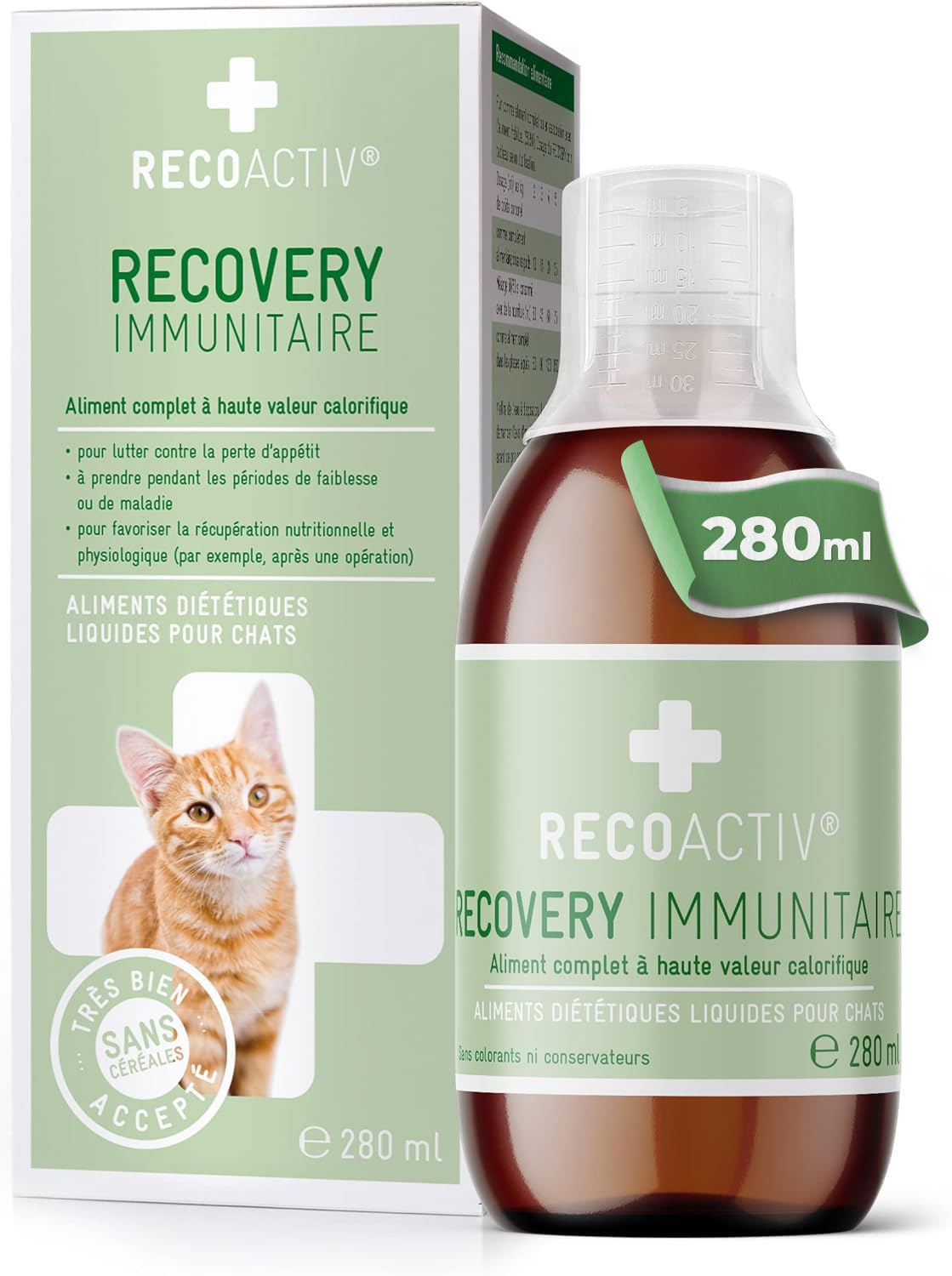 RECOACTIV Recovery Immunitaire pour Chats, 1 x 280 ML, Alimentation diététique complète hautement calorique en Cas de dénutrition et de Convalescence Ainsi pour la Prise de Poids