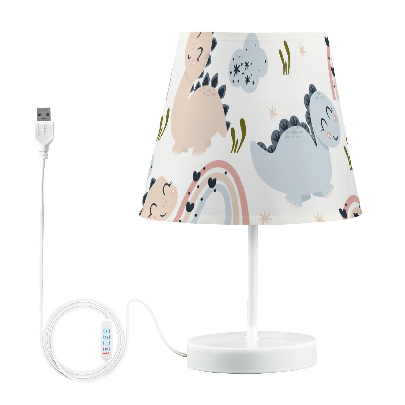 Mnsruu Lámpara de mesita de noche con diseño de dinosaurio infantil, 1 lámpara de mesa, bombillas LED, lámpara de escritorio, pantallas de tela para dormitorio, sala de estar, tamaño mediano