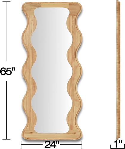 Miniatura 6 de Espejo de longitud completa de 65 x 24 pulgadas, con marco de madera, ondulado, espejo de cuerpo completo, a prueba de roturas, espejo de madera