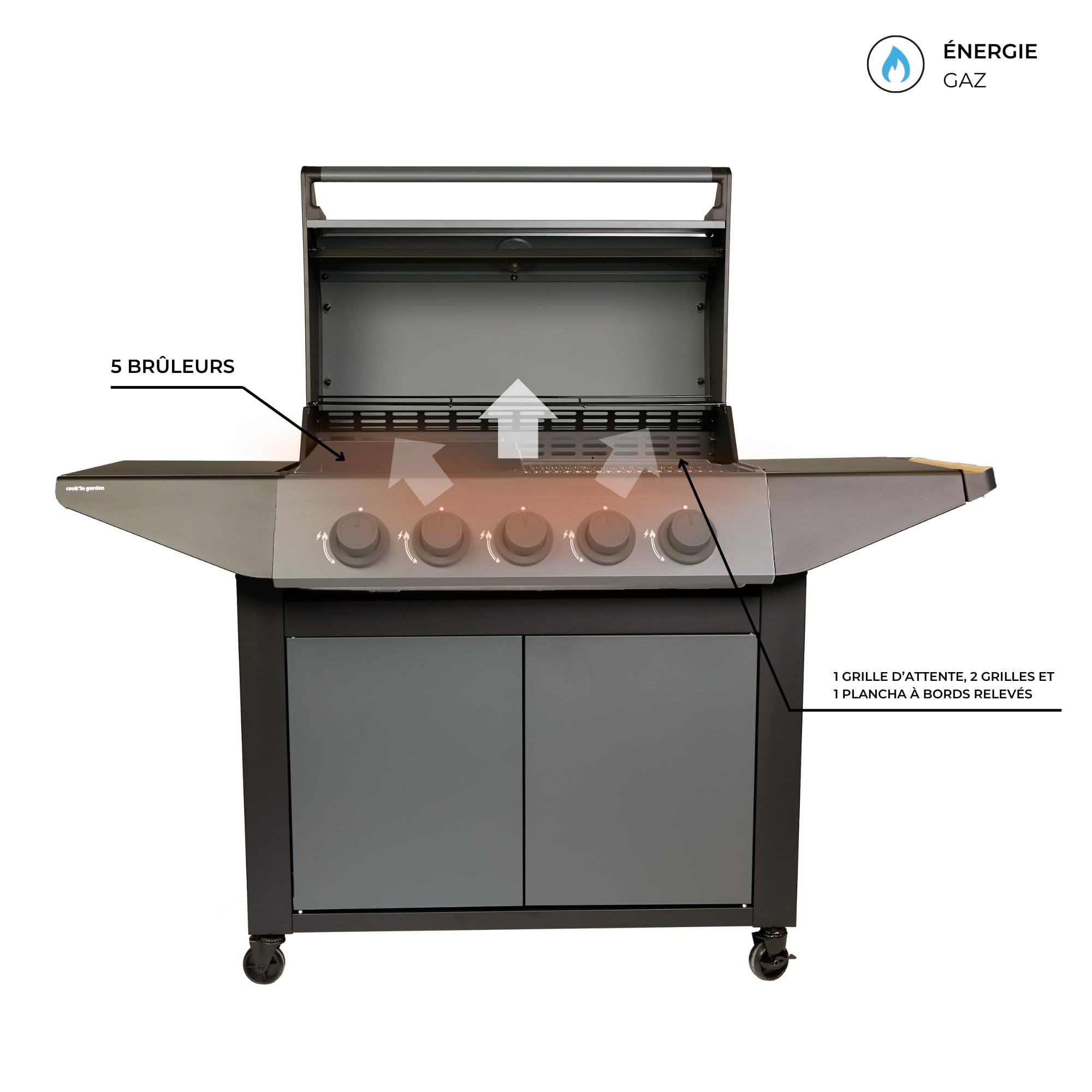 Cook'in Garden - Barbecue à gaz BURN 80 PREMIUM 5 brûleurs - Amovible