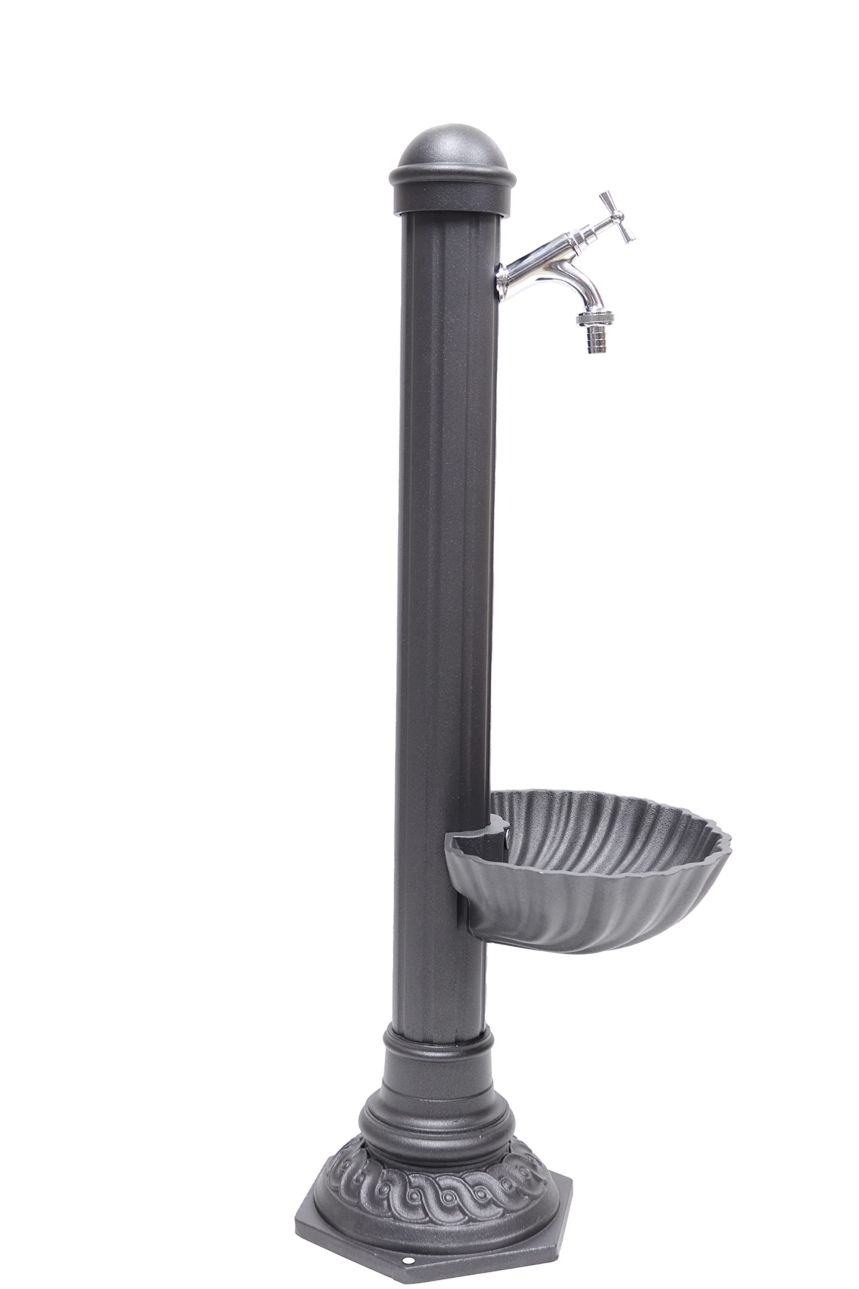 Fonderia Bongiovanni Fuente de columna modelo Pandora de aluminio y hierro fundido con bañera para casa, jardín y grifo, acabado a elegir (cromado)