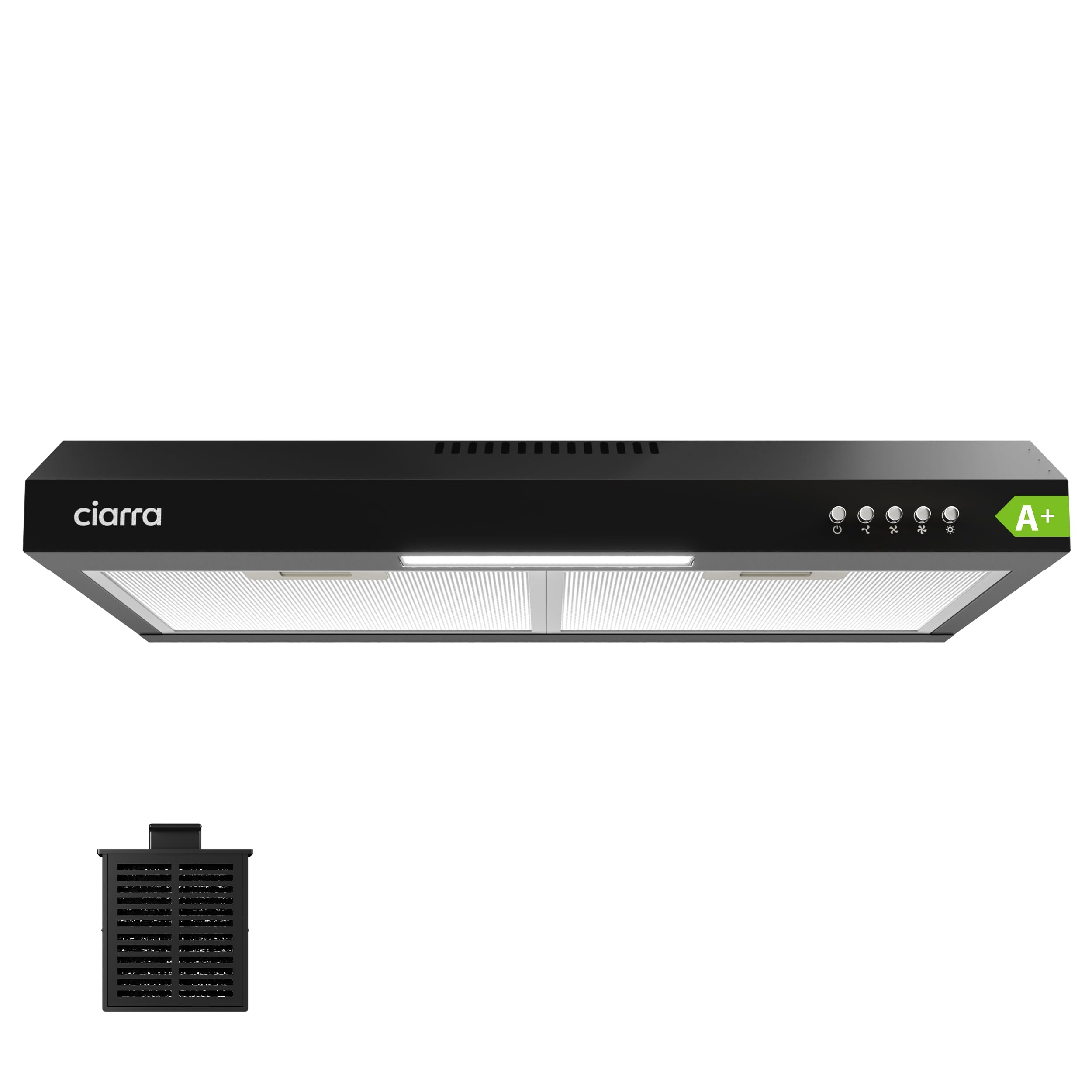 CIARRA A+ Dunstabzugshaube Unterbau 60 cm Umlufthaube 3 Leistungsstufen mit Kohlefilter CBCF009