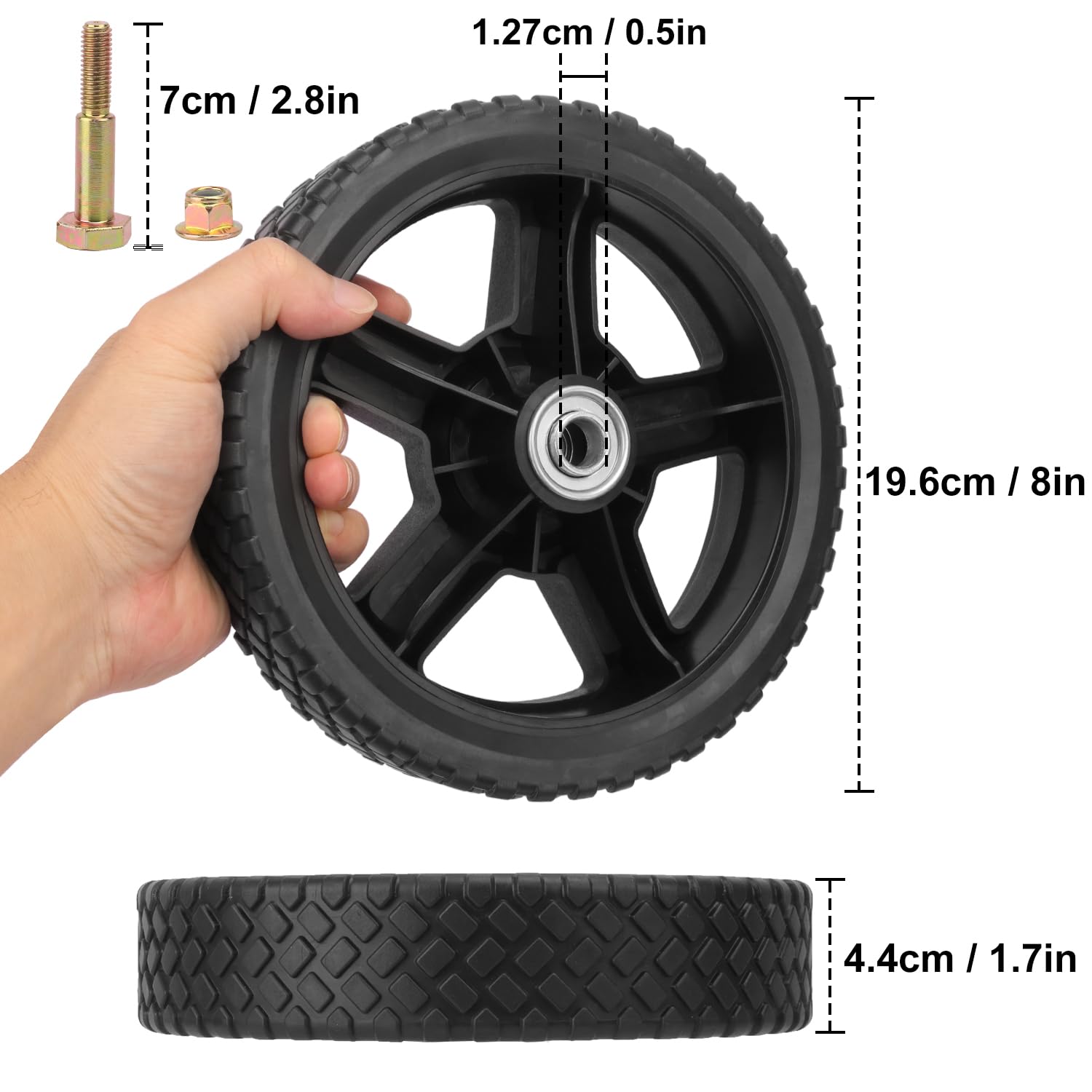 Paquete de 4 ruedas para cortacésped, 8 x 1.75 pulgadas, kit de ruedas para cortacésped, ruedas de silla de ruedas, cortacésped de empuje, se adapta a la mayoría de cortadoras de césped