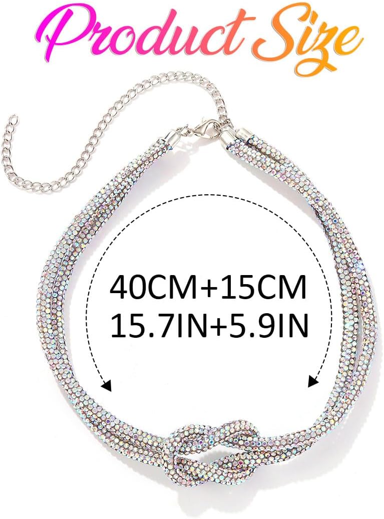 CLOACE Rhinestone Choker Necklace Silver Sparkly Knot Necklaces Crystal Necklaces Chain Jewelry for Women