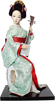 Japanese Geisha Doll 12" Traditional Kimono Japanese Dolls Realistic Collectible Exquisite Asian Doll for Home Decor & Display Light Green, Ornaments de Jardin