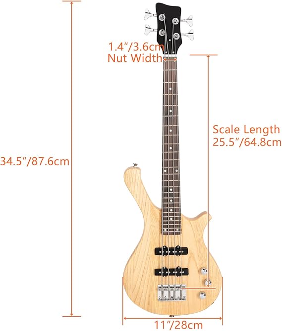 Ktaxon 36 Inch Bass Guitar 4 String Electric Bass Guitar (Compact-Natural)