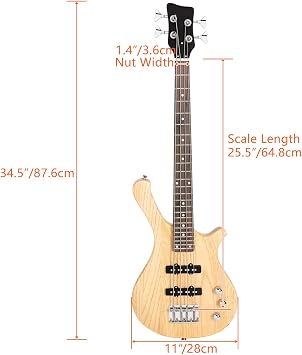 Ktaxon 36 Inch Bass Guitar 4 String Electric Bass Guitar (Compact-Natural)