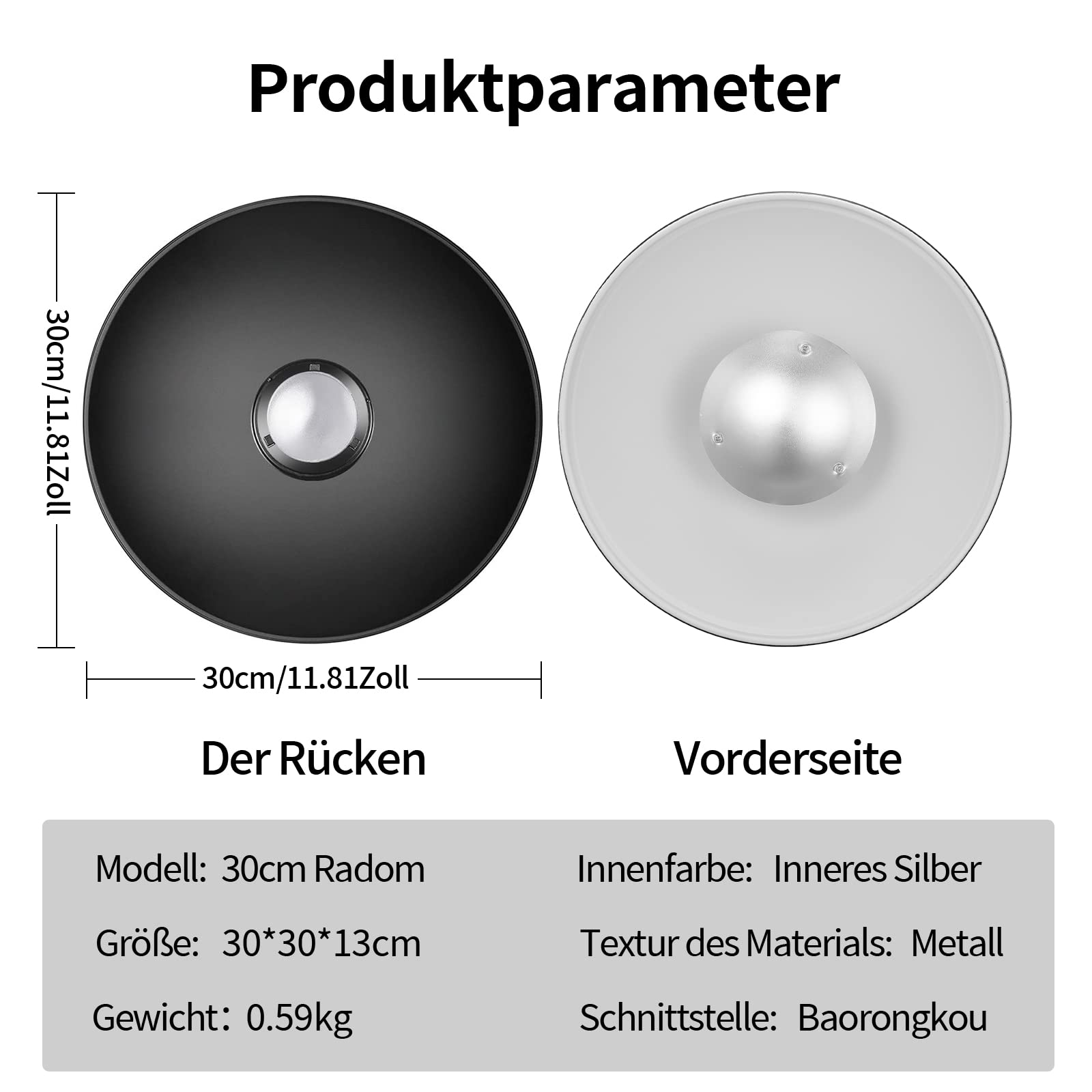 Soonpho - Riflettore Beauty Dish da 30 cm con griglia a nido d'ape nera, diffusore bianco e sacchetto di stoccaggio, per flash studio Bowens Mount