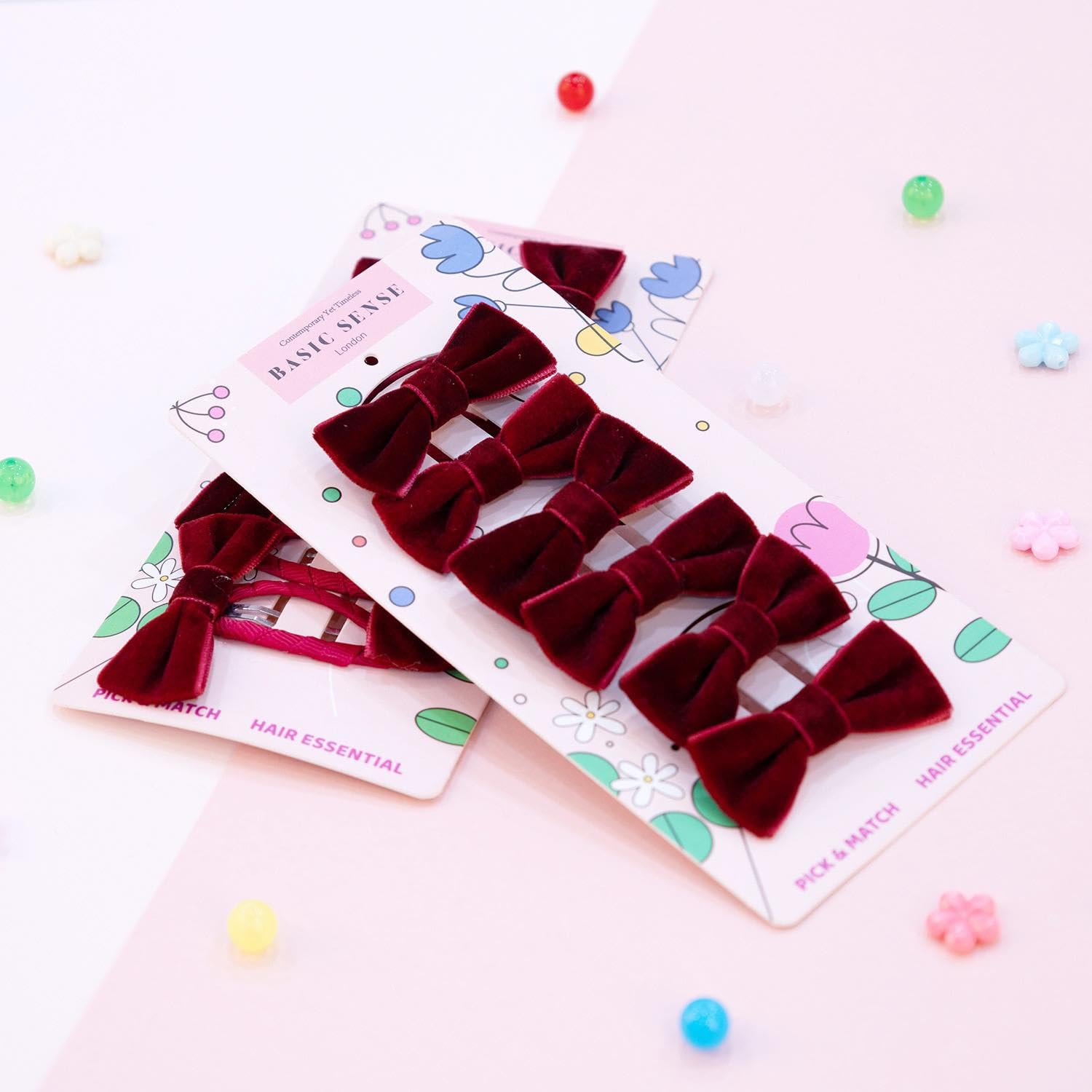 Basic Sense 12pcs Girls' Velvet Bow Hair Accessories - School Hair Clips & Hair Ties Set, Burgundy - Image 4
