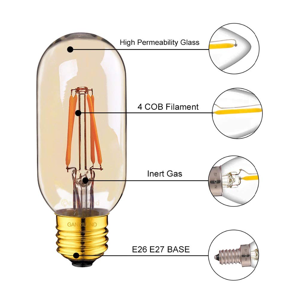 LED Edison Bombilla tubular T45 filamento de la bombilla 4W 2200K E27 para el hogar regulable bombilla LED decorativo 220v del bulbo,10pcs