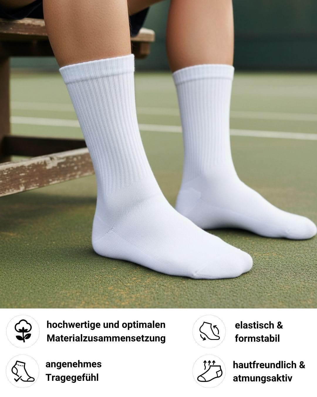 10 Paar Sportsocken Tennissocken Herren Damen Atmungsaktive Crew Socken Baumwolle