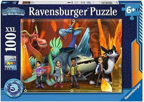 Ravensburger 13379 Rompecabezas infantil - Dragones Los 9 mundos - 100 piezas XXL Dragons Puzzle para niños
