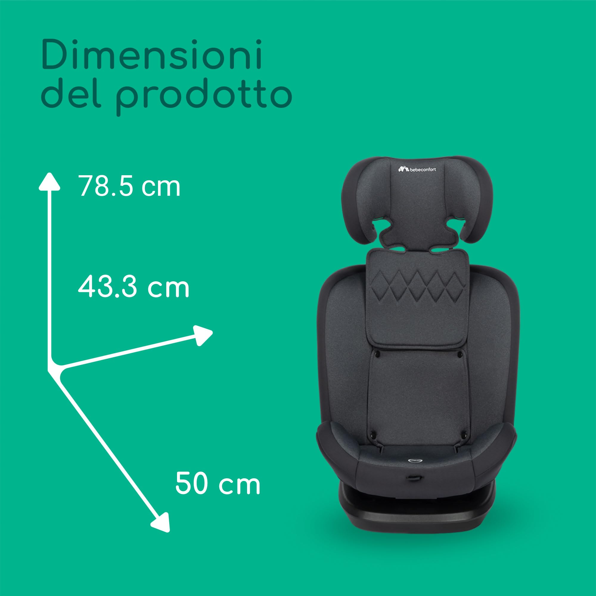 Bebeconfort Ever Fix i-Size Seggiolino Auto 15-36 kg Isofix Gruppo 123 per Bambini dai 15 Mesi ai 12 Anni, Reclinabile 4 posizioni, Protezioni laterali, Tinted Black