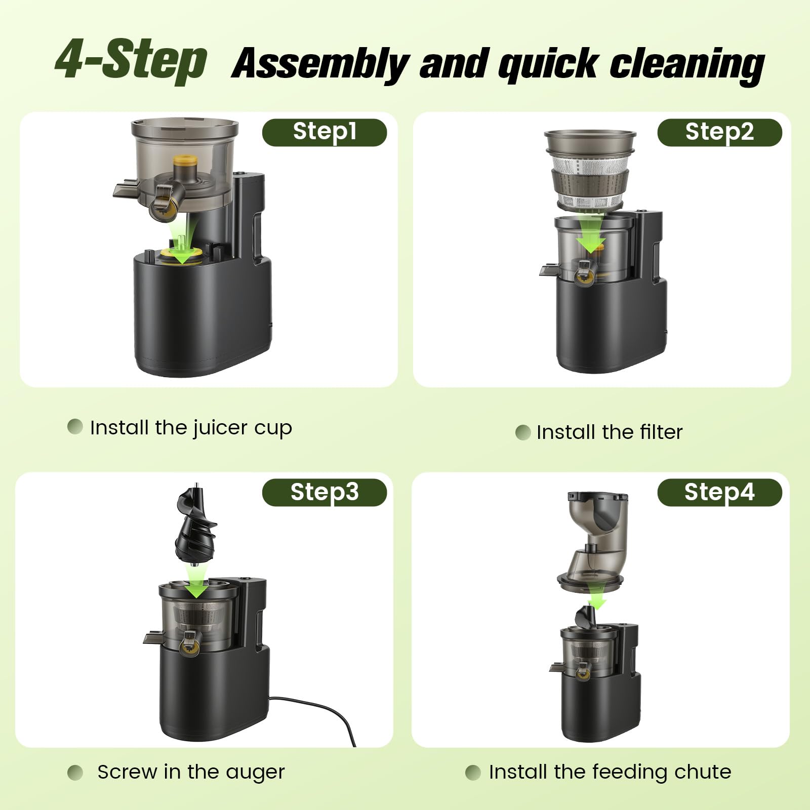 Extractor de Zumos y Verduras con Boca XL de 140 mm, Motor de 500W, Licuadora Slow Juicer, Separación de Pulpa, Protección Infantil, Fácil Limpieza, Para Frutas y Verduras Enteras