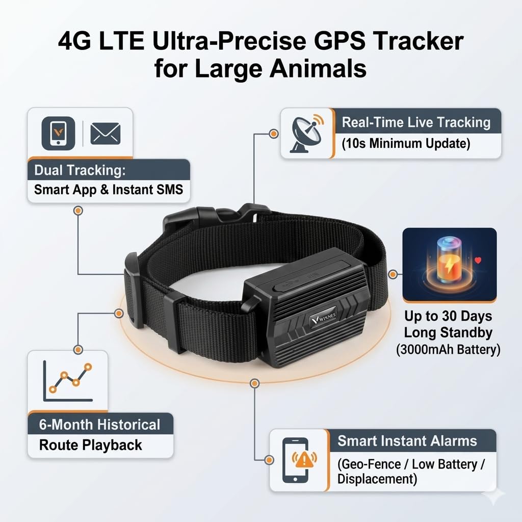 4G Collar GPS para Perros de Caza 3000mAH Batería Localizador GPS para Caballos Vacas Ovejas Animales Grandes IP66 Resistente al Agua Seguimiento en Tiempo Real, Alerta de Geocerca TK935