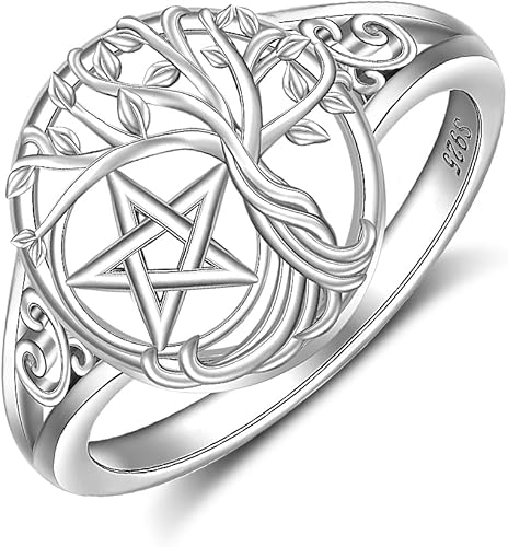 Miniatura 1 de Anillo de pentagrama para mujer, anillo de árbol de la vida de plata de ley 925, árbol genealógico Wiccan Star Witch Jewelry Regalos de cumpleaños