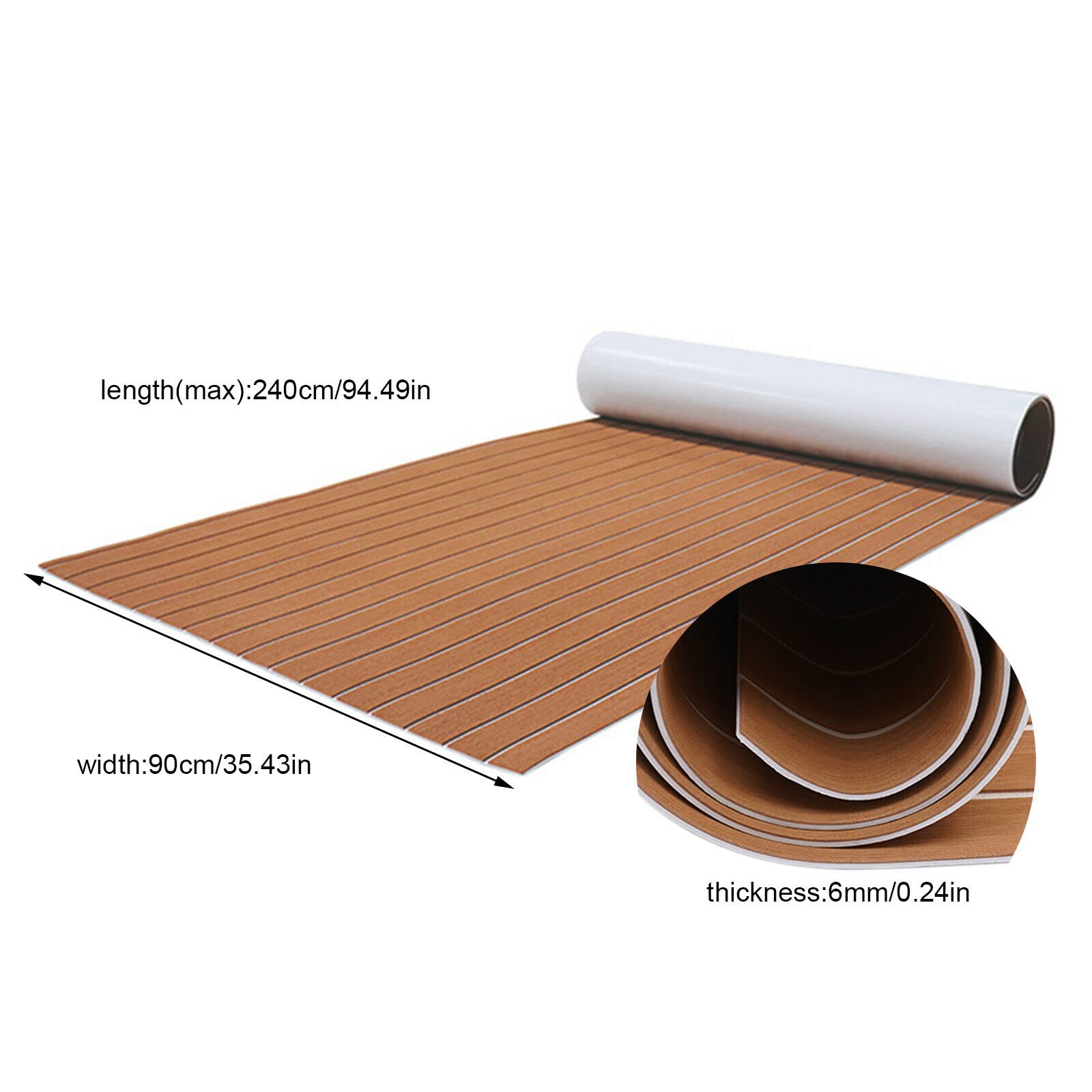 Tappetino per pavimenti, 240 x 90 cm, in legno di teak, in schiuma EVA, per barche, yacht, antiscivolo, marina, tappetino antiscivolo per pavimento e ponte, autoadesivo