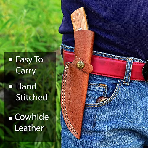 Custom Handmade Damascus Hunting Knife - Best Damascus Steel Blade Hunting Skinning Knife- Fixed Blade Camping, Survival Knife With Leather Sheath #TOP6