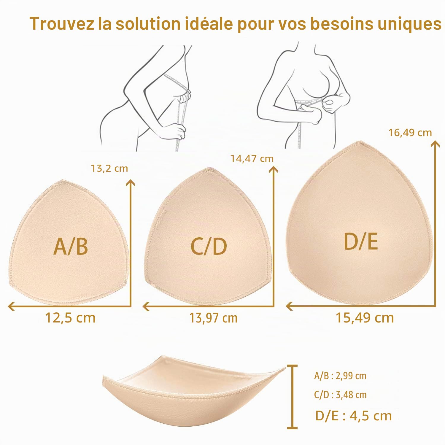 3 Bra Pads Inserts de Soutien-Gorge Femme