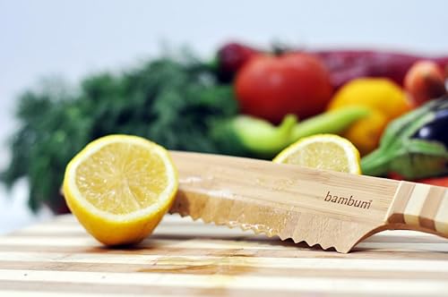 Miniatura 8 de USRA Cocina de bambú natural 10 pulgadas cuchillo de chef no cortar los minerales rústico estético sostenible bambú ecológico