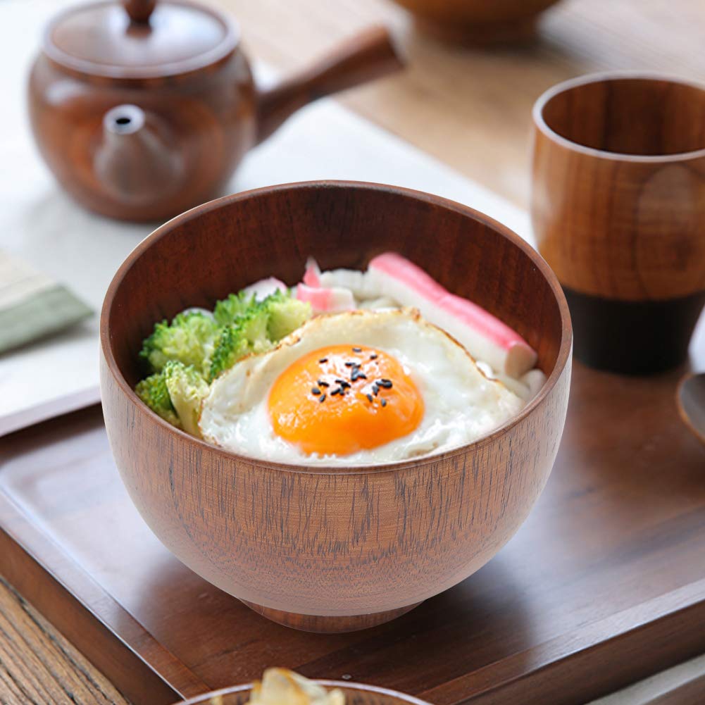 Bols En Bois, 12cm Bol à Soupe En Bois Naturel Japonais, Bol Décoratif, Bol En Bois Fait à Main Pour Riz, Soupe, Nouilles, Salades, Céréales, Nachos