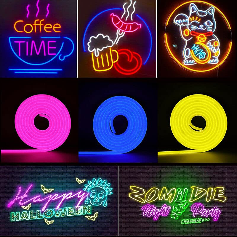 XUNATA WiFi RGB LED Neon Strip Light, 12V Color Changing WX300P Neon Light Bar, SMD 3535 48 LEDs IP67 Waterproof 1.64ft/50cm Outdoor Flexible LED Rope Sign Tupe Light with Remote Control/Power Adapter