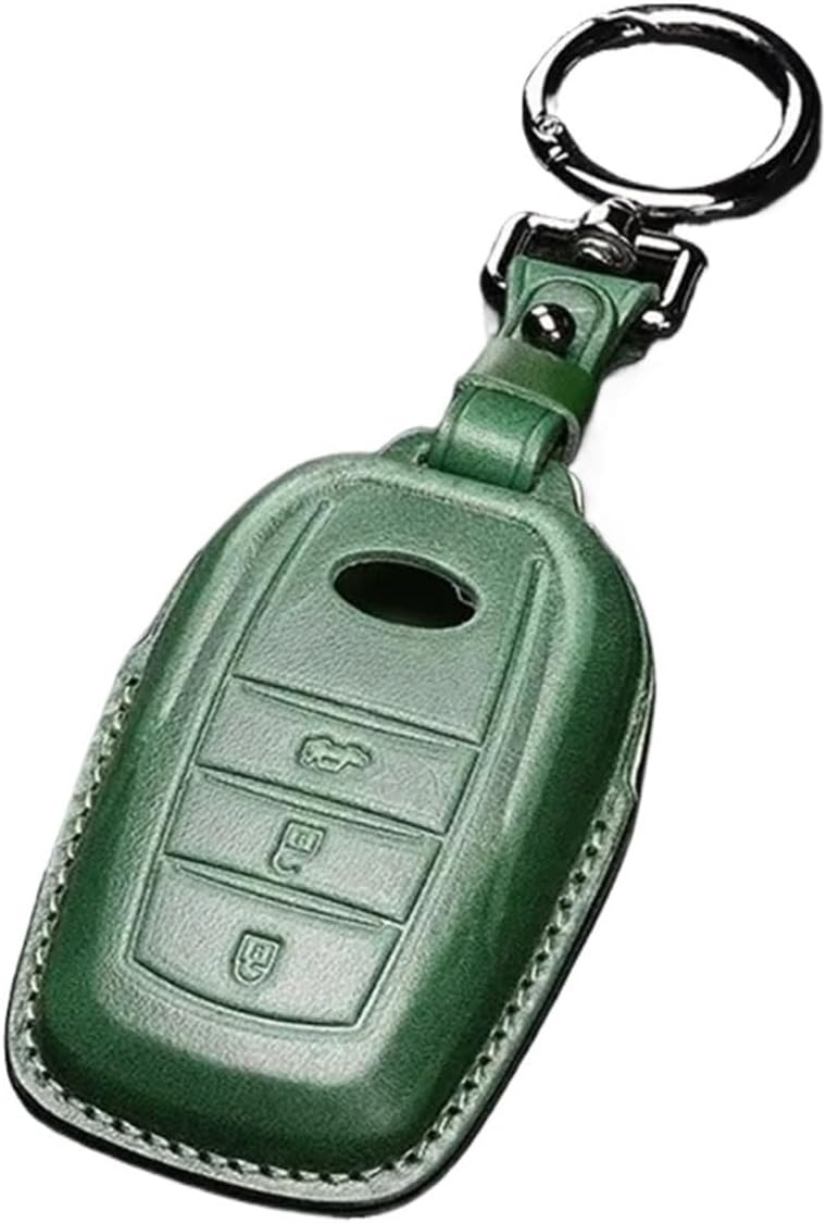Genuine Leather Key Cover Protective Case Compatible For Toyota Land Cruiser LC250 Prado Model Key Shell Faux Fur Keychain Bag Accessories(Green Leather)