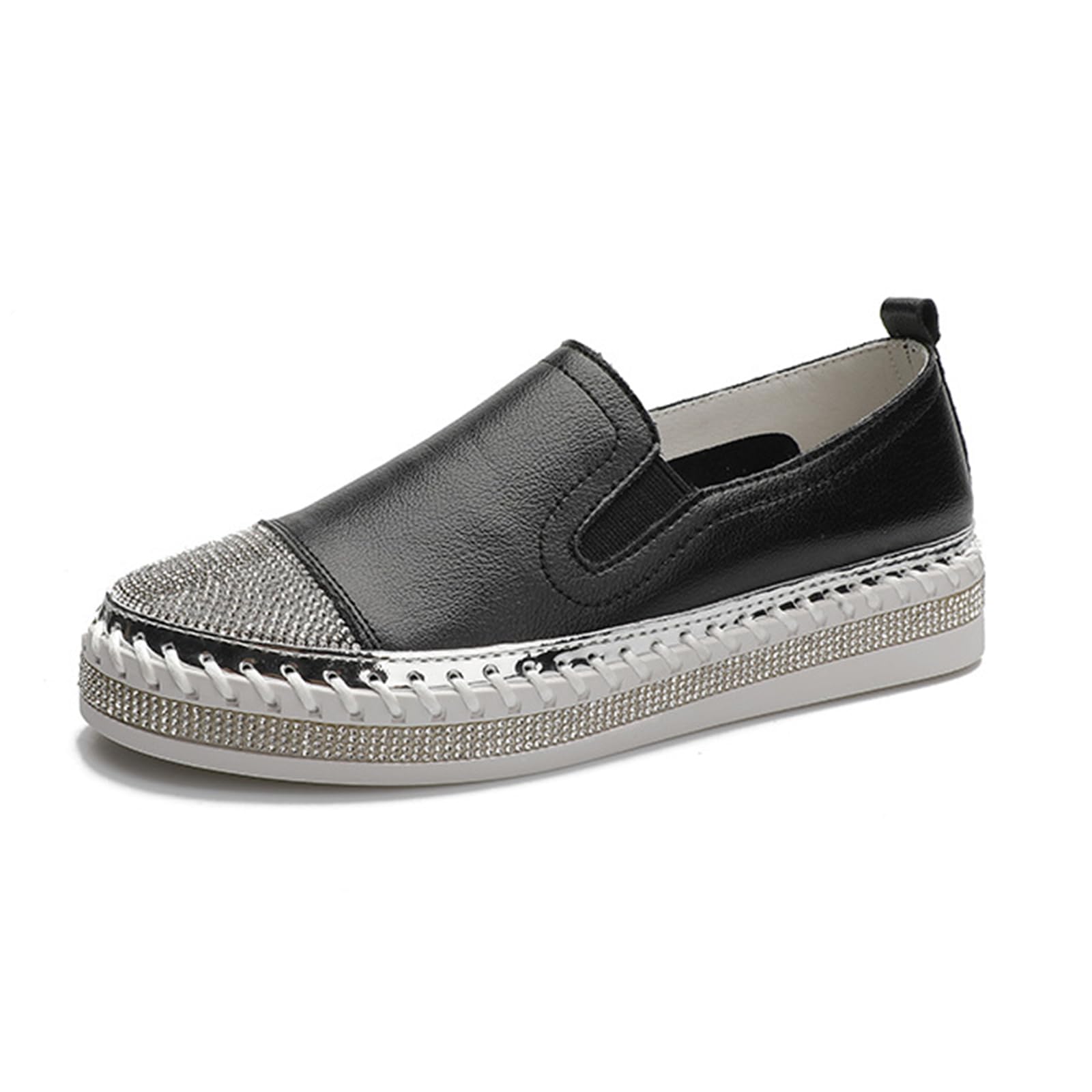 HINDOLA Women's Sparkly Fashion Sneakers Shiny Rhinestone Slip on Flatform Loafers Low Top Bling Casual Walking Shoes