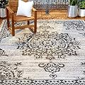 Nicole Miller New York Patio Country Azalea Transitional Medallion Indoor/Outdoor Area Rug, Grey/Black, 5'2"x7'2"