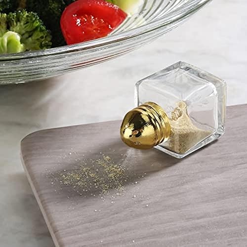 Miniatura 2 de Juego de 24 saleros y pimenteros dorados de 12 oz, mini cubos cuadrados de cristal, saleros y pimenteros con parte superior dorada para restaurantes