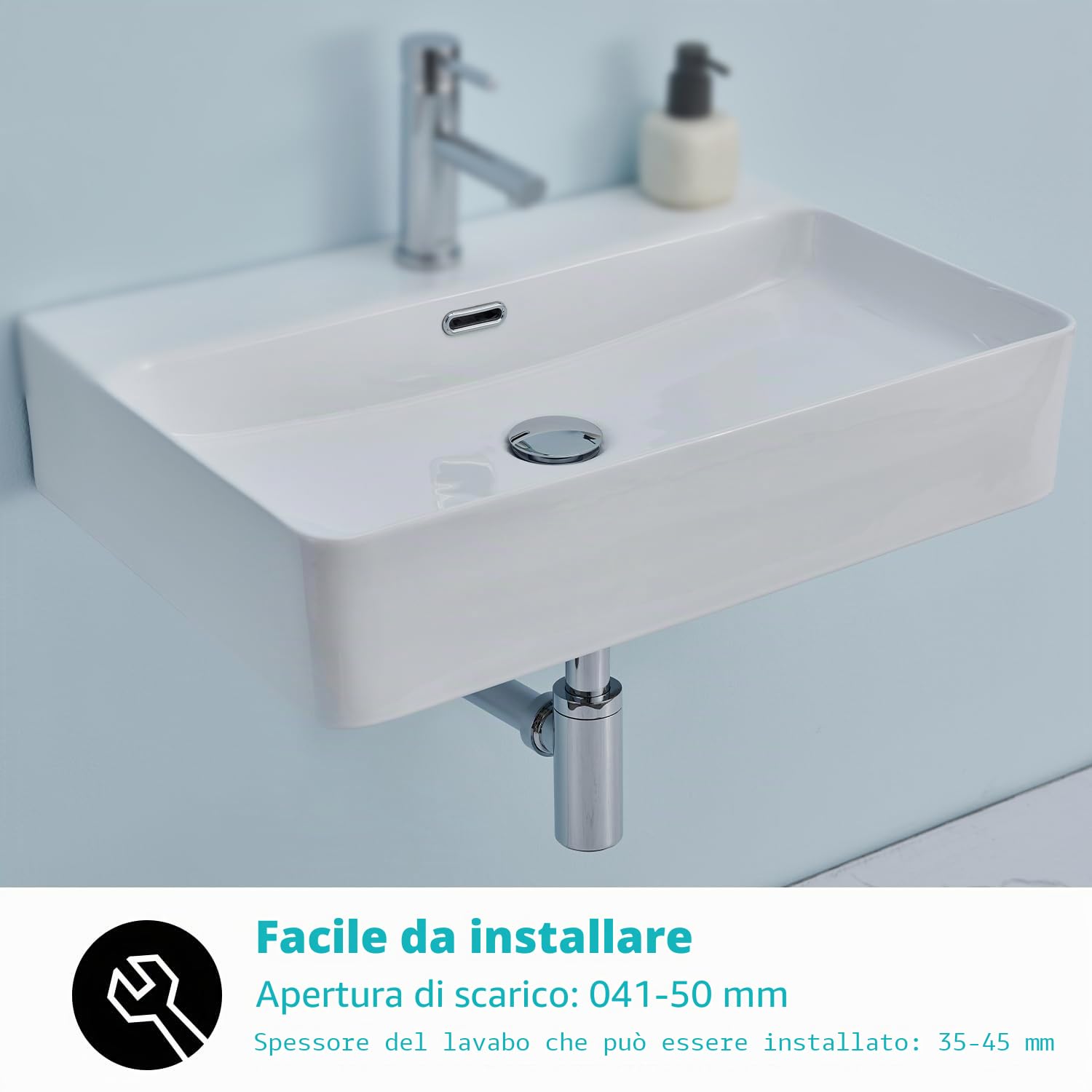 Sifone Lavabo Bagno con Piletta Click Clack, Universale Piletta di Scarico Pop-Up Lavandino, Sifone Antiodore con Apertura di Pulizia, Piletta Lavabo Bagno per Lavabo con Troppopieno, Cromato