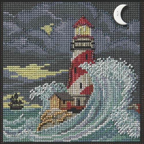 Image of Mill Hill Haunted Lighthouse Beaded Counted Cross Stitch Kit 2025 Buttons & Beads Autumn MH142522, Multicolor, 5.25 x 5.25 Inches