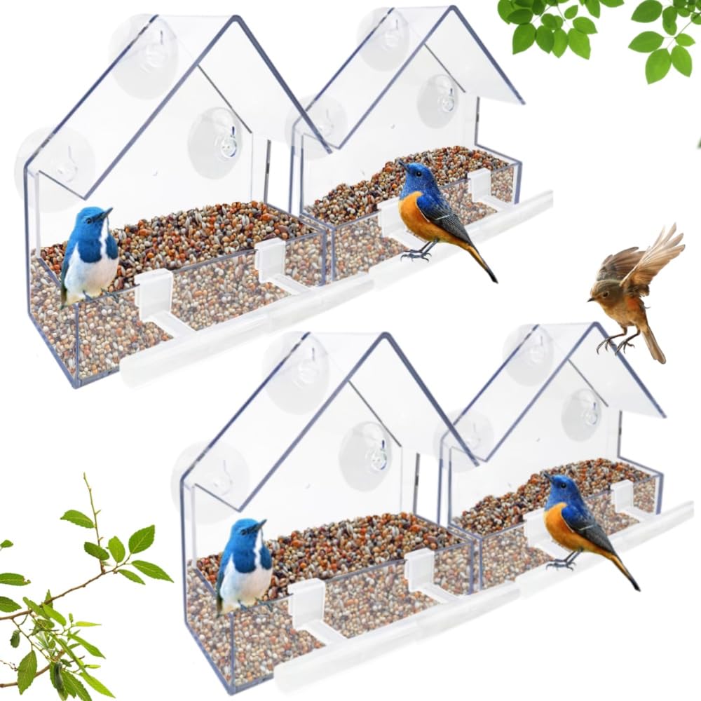 WLLKOO Window Bird Feeder 4 Pack, Bird House for Outside with 4 Rod