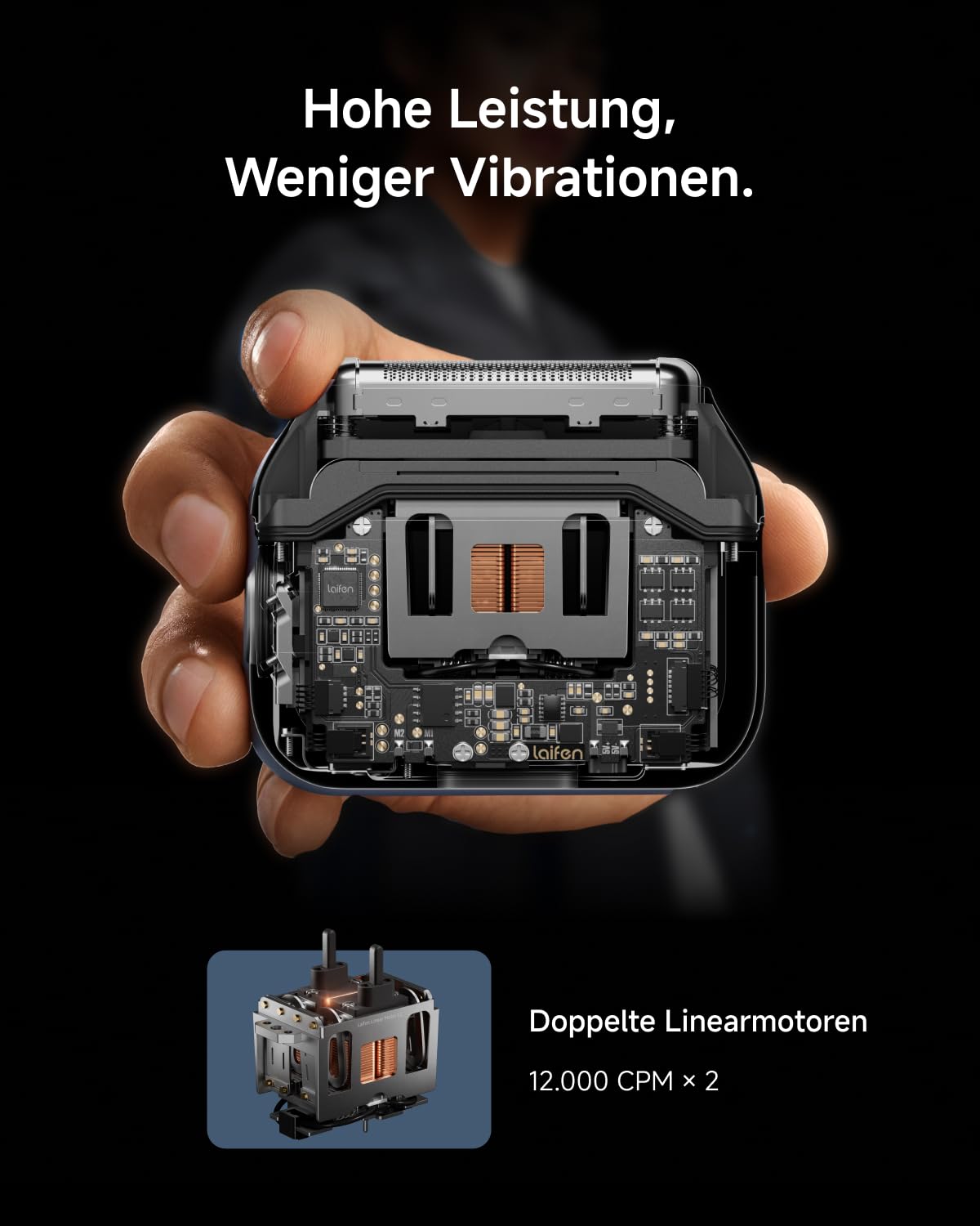 Laifen P3 Elektrorasierer Bundle, 3-Klingen-Folienrasierer, Weiß | 2×12.000 Schnitte/Min. Linearmotoren, Nass- & Trockenrasur, 0,055 mm Scherfolie, 100 Min. Akku, USB-C-Schnellladung, IPX7