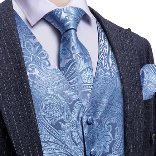 Image of Barry.Wang Formal Men Flower Vest Paisley Jacquard Silk Ties Suit Waistcoat Set Wedding 5PCS