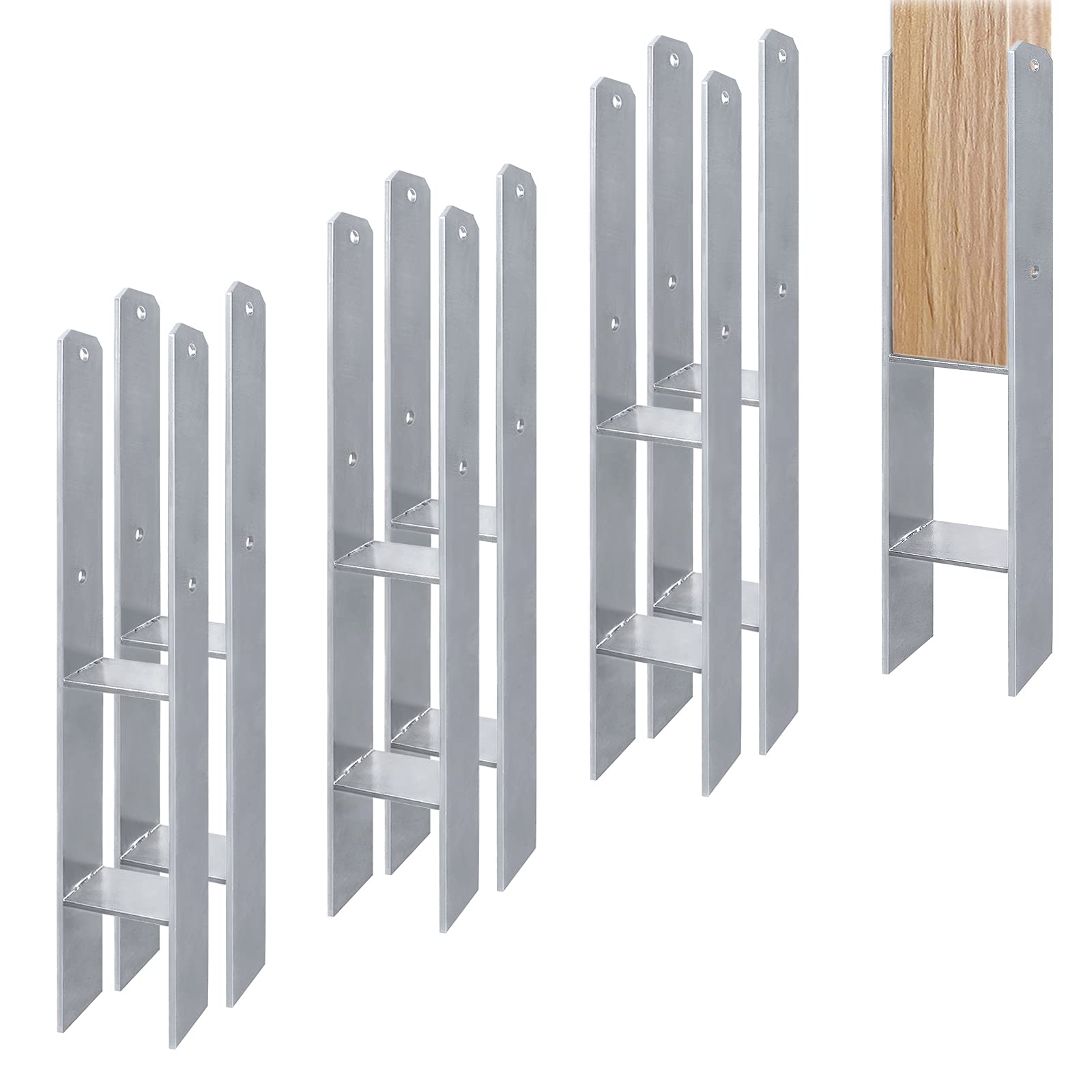 Aufun set de 6 Anclaje para Postes en Forma de H, anclaje en H, galvanizado en caliente, 600 mm de longitud, grosor del material 5 mm (6 piezas, 91 mm)