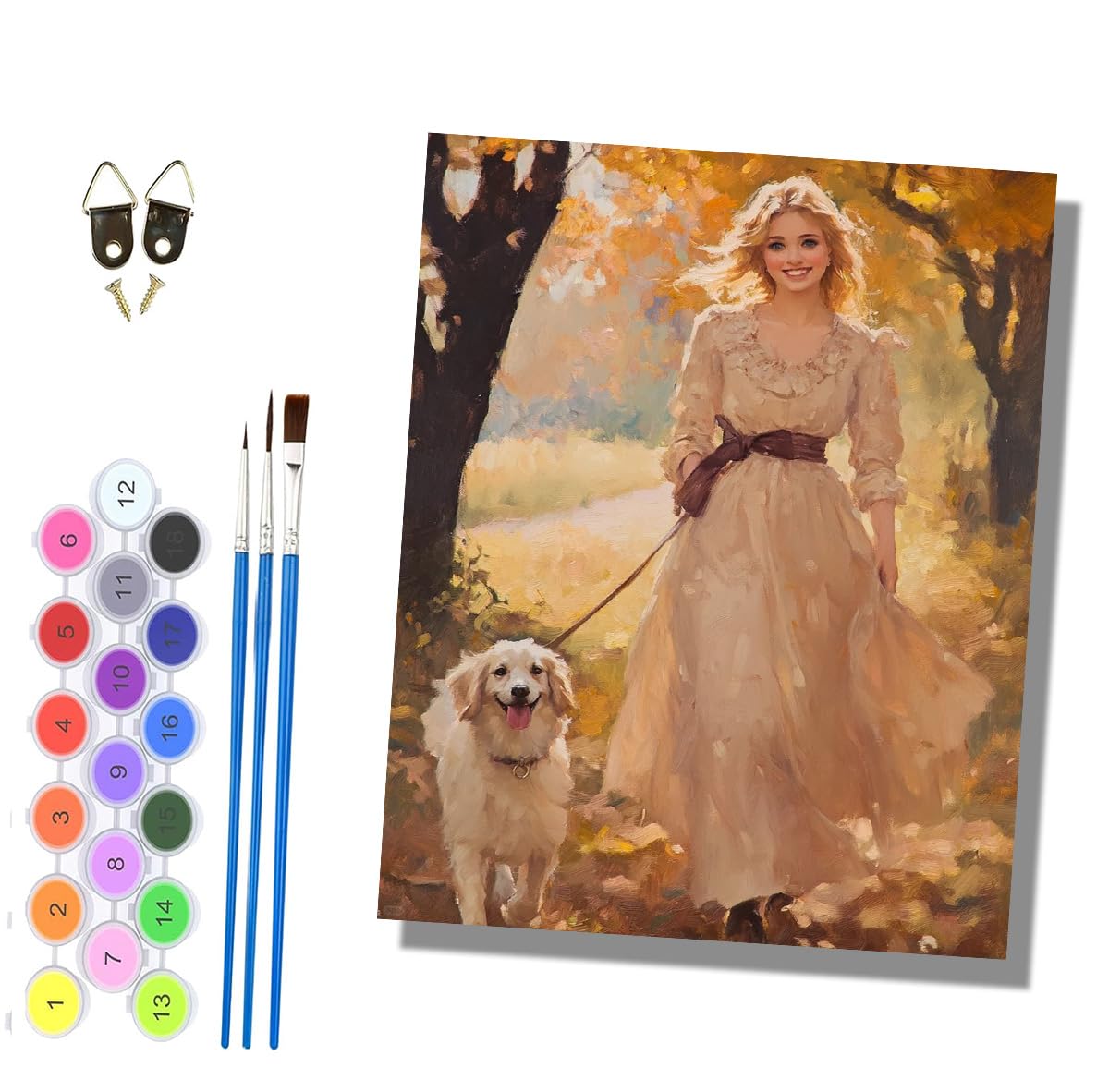 HONGPZH Paint by Numbers for Adults and Beginner Painting by Number Kits On Canvas Without Frame Painting Acrylic Paints Home Wall Decor 40x50cm/16x20in Girl and Golden Retriever