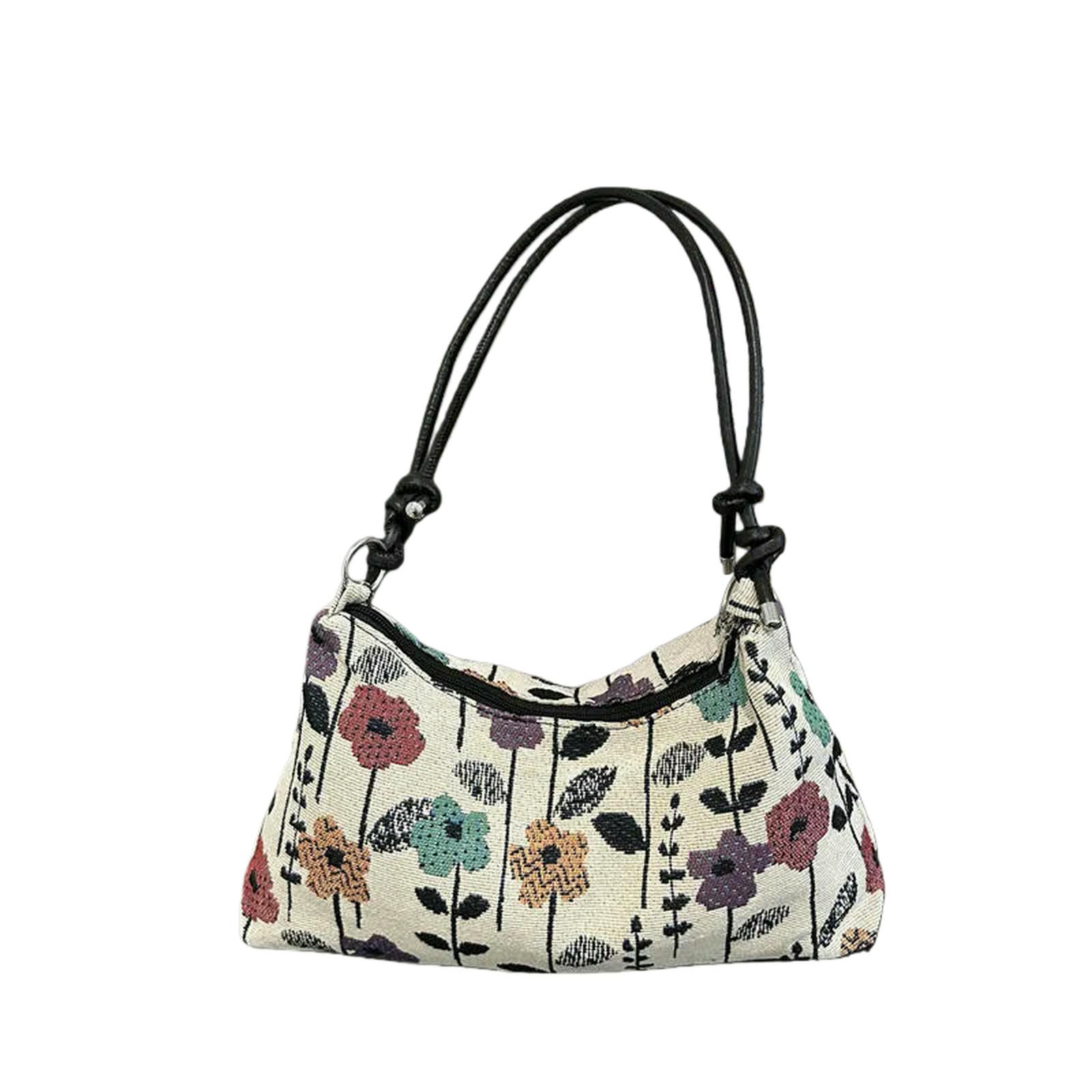 Sac à bandoulière toile florale femme zippé sac à main décontracté