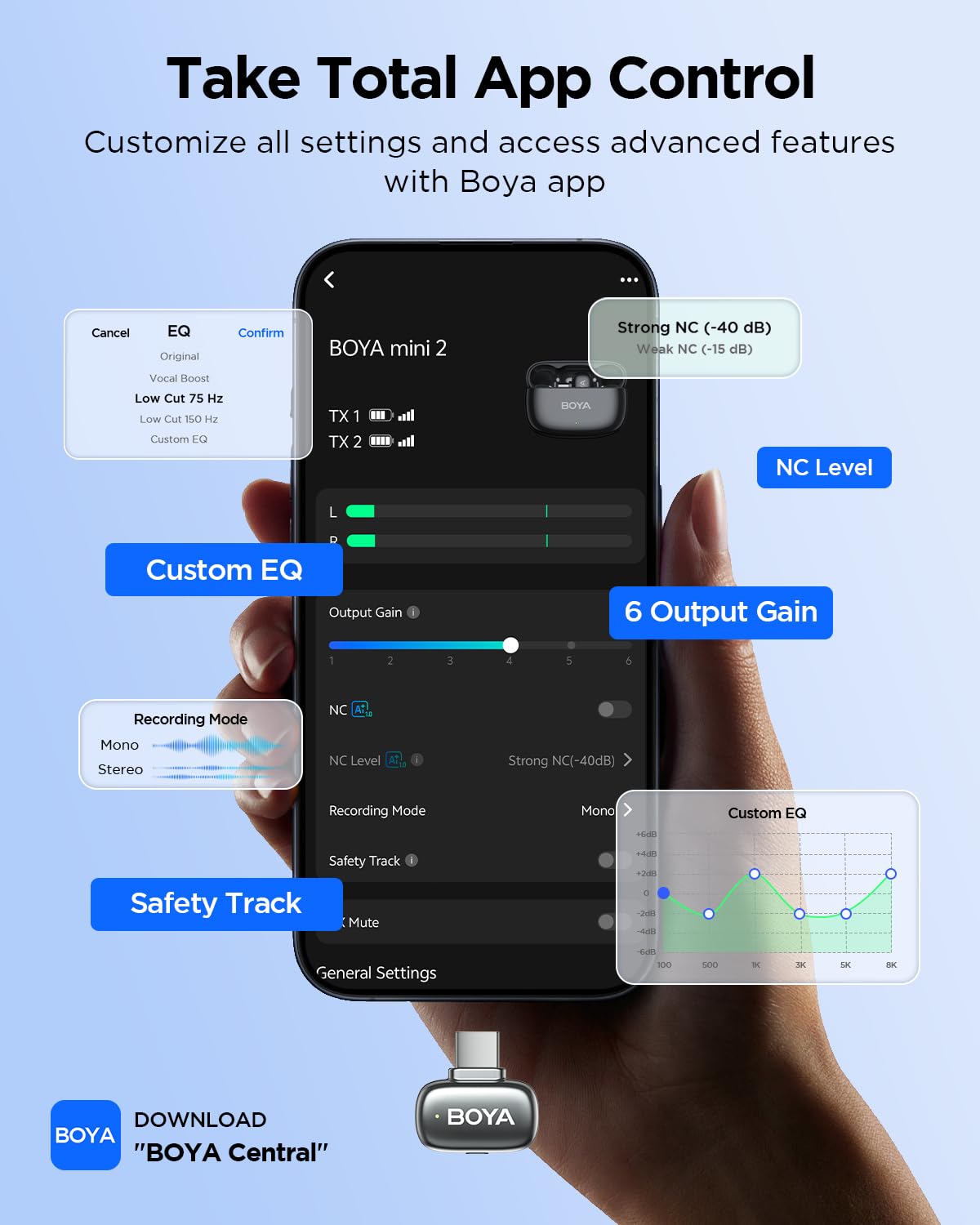 BOYA Mini 2 Mikrofon Kabellos, Ansteckmikrofon mit USB-C & Geräuschunterdrückung, Lavalier Mikrofon Handy Kompatibel mit iPhone&Android Smartphones für Inhaltsersteller